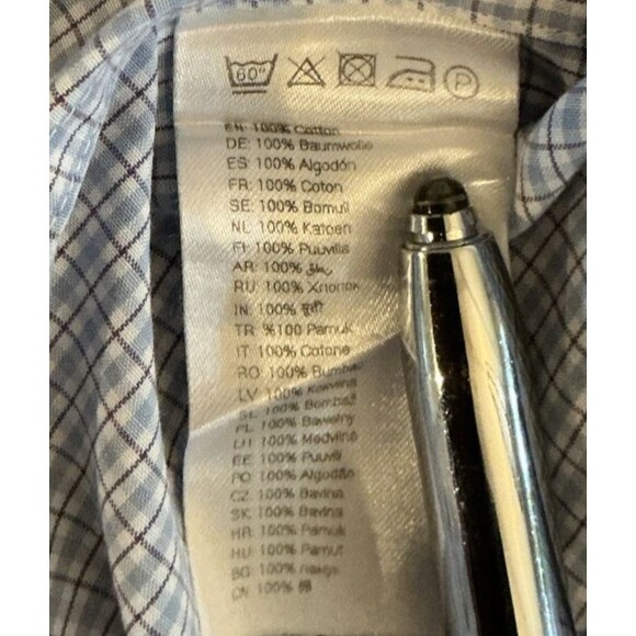 Eton‎ Dress Shirt Slim Blue Long Sleeve Button Up Micro Check Preppy Mens Large - Picture 12 of 12